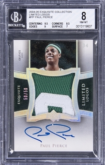 2004-05 UD "Exquisite Collection" Limited Logos #PP Paul Pierce Signed Game Used Patch Card (#50/50) – BGS NM-MT 8/BGS 9